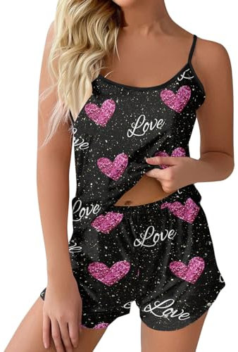 Kelandoom Pyjamas De Saint Valentin Femme Chemise De Nuit en Satin Femme sans Manches Pyjama Femme Short Debardeur Ensemble Camisole Sexy sans Manches Pyjama pour Femme Enceinte