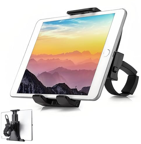 Ideal Swan Exercise Bike Tablet Holder Mount, Universal Treadmill Spin Bike Phone Holder, 360° Rotatable Microphone Stand Handlebar Mount for 4 to 12.9 Mobile Phone and Tablets