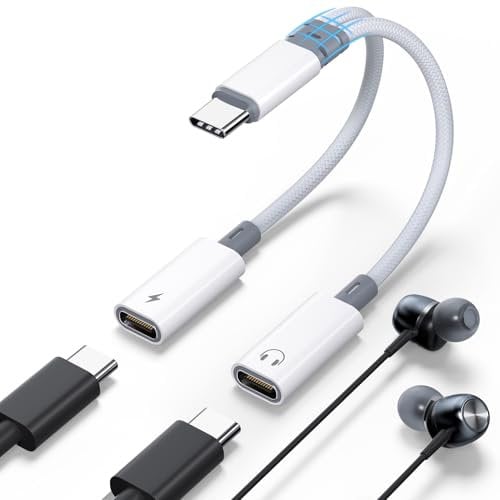 USB C Splitter 1 zu 2, USB C Y Kabel Kopfhörer Adapter und Laden, Typ C Stecker auf Doppel Typ C Buchsen Verteiler für Sprechende Musik mit iPhone 16/Pro/Max, Samsung S24/S23, Huawei