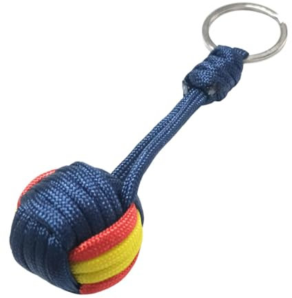 YOJAN PIEL Llavero Bandera de España, Bola Trenzada, Cordón de nylon Azul Marino