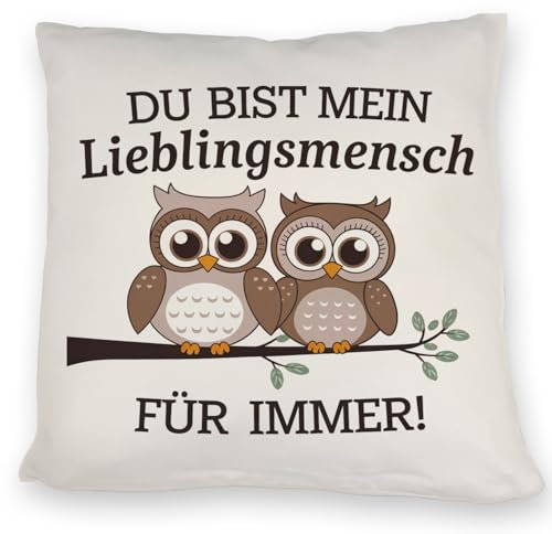 Zwei niedliche Eulen Lieblingsmensch Kissen Lustiges DekoKissen mit Spruch für Paare und Freunde