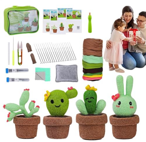 Generisch Juego de fieltro de lana de cactus, juego de fieltro de aguja jugoso para principiantes, modelado de cactus hecho a mano para decoración de interiores