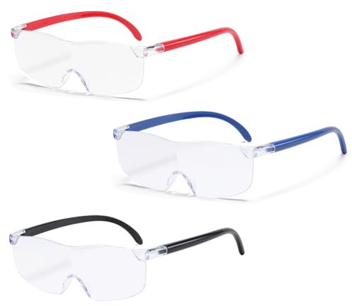 Vasemele 3 Stück 300% Vergrößerungsbrille Brillenlupe Brillenträger Lupenbrille für Brillenträger Lese Lupenbrille Tragbare Leselupe für Senioren Naharbeit Für Brillenträger, Handwerk, Reparatur