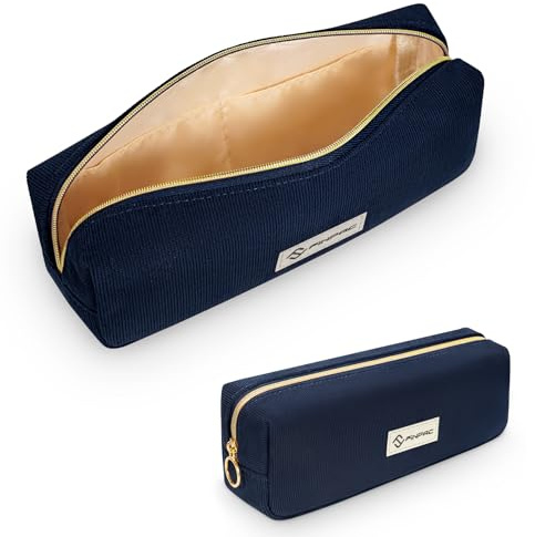 FINPAC Federmäppchen Mäppchen - Große Kapazität Federtasche Stiftetasche Schlamperbox Bleistiftbeutel Schulmäppchen für Schule Büro, Cord-Stoff Marineblau