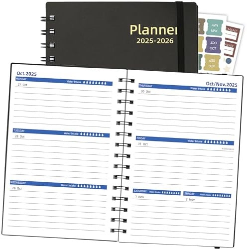 Planer 2025 Wochen- & Monatsplaner 18 Monate Tagesplaner 2025-2026 Jul.2025-Dez.2026 Kalender Agenda Planer mit Registerkarten Aufkleber A5 Größe 100GSM Papier Schwarz
