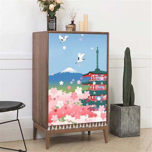 Highdi Schrankvorhang Staubdichter Japanischer Stil Wasserdicht Schrank Vorhang Selbstklebend Privatsphäre Schrankgardine für Küche, Kleiderschrank, Bücherregal (Kirschblüten,80x90cm)