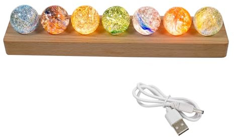 Glaskristallkugel in 7 Farben mit LED-Licht Holzständer, 40 mm Chakra-Kristallquarz, Heilkugeln, dekorative Weltraumkugeln, Nachtlicht für den Heimgebrauch (Type B)