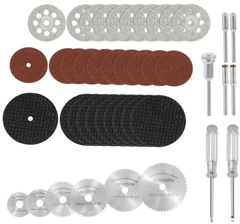 Diamond Cutting Wheel Discs Set, 43Pcs Resin Cutting Discs with Mandrel, HSS Circular Saw Blades, for Rotary Tools for Cutting Wood Metal Aluminium Plastic Glass
