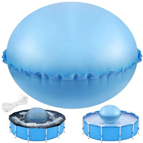 Cuscini da piscina per chiusura invernale, 1,5 m di spessore, in PVC, gonfiabili, rotondi, per piscina fuori terra, ultra resistente al freddo, kit con corde, azzurro