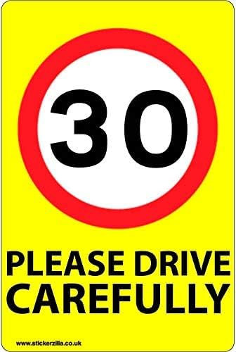 30 Mph Speed Signs [Single] - [A4 200mm x 300mm] Vinyl Sticker, Yellow Background Ideal for Wheelie Bins