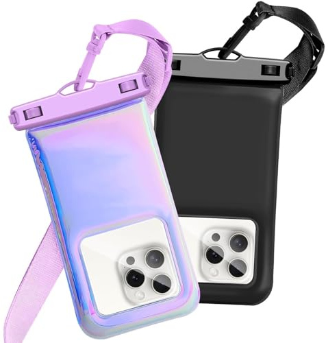 Schwimmbare, wasserdichte Handy-Tasche für iPhone 17, 16 Pro Max/15/14/13/12, IP68, Reise-Handy-Trockentasche, Strand-Kreuzfahrtschiff, Essentials Taschen mit Umhängeband, schillerndes Lila und