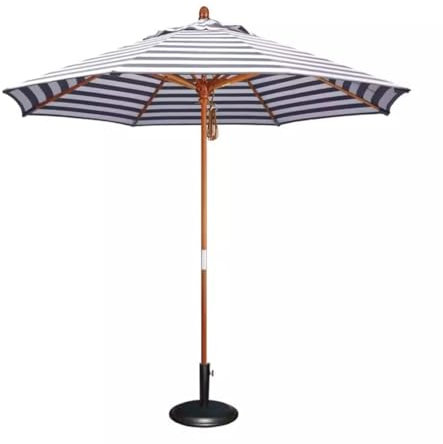 Ombrellone da esterno da 2 m, con base e palo in legno, perfetto per spiaggia, piscina, giardino o patio, grigio e bianco, ombrello per protezione solare e ombra