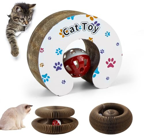 Rascador para Gatos 2 en 1, Magic Organ Juguete rascador Interactivo para Gatos, Diseño de Acordeón con Cascabeles, Plegable rascador de Cartón para Gato, Resistente a Los Arañazos y Duradero