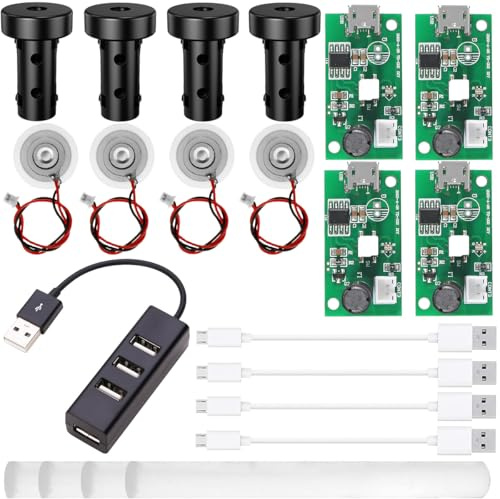 Youmile 4 pcs USB Humidifier Module DIY Atomizer Micro Interface 5V Circuit Board Ultrasonic Mist Maker Driver with Micro USB Cable Bracket 10mm Cotton Swab USB expansion interface cable