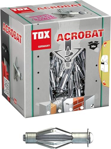 TOX Metall-Hohlraumdübel Acrobat M4 x 32 mm verzinkt M, für Befestigungen in Gipskartonplatten, 50 Stück, 035101021
