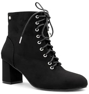 Paradox London Amanda Ankle Boots, Black Microsuede, 6cm Block Heel, Lace-Up, Wide Fit (6, UK Footwear Size System, Adult, Women, Numeric, Wide, 6)