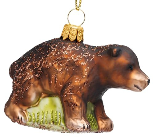 SIKORA Braunbärbaby besondere Weihnachtskugel Glas Christbaumschmuck Deko Figur Weihnachten Anhänger Ornament - Meisterstücke - BS7012