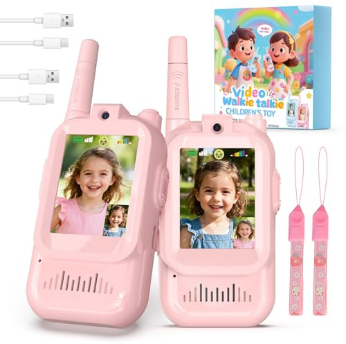 Video Walkie Talkie Kinder,2er Set Walky Talky Kinder Aufladbar Weihnachten Geschenk Spielzeug 3-12 Jahren Junge und Mädchen,5km Walki Talki für Abenteuer im Freien (Rosa+Rosa, Einheitsgröße)