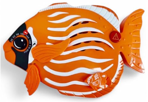 Tech Express Angel Fish Radio AFR1-BT. FM Radio, Water Resistant Bluetooth, Speaker, Push Button Siren. Novelty Angel Fish Shower Radio, Rechargeable Battery & USB Charger Lead (Orange/White)