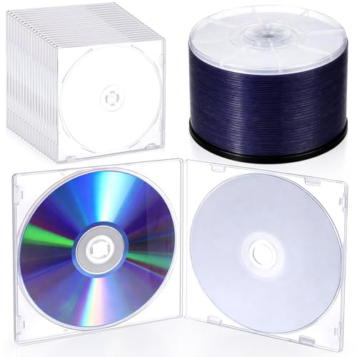 Saysurey Set of 50 DVD-R Blank Discs with Clear Jewel Cases 4.7GB 120 Minutes 1-16X Recordable Blank Media Discs for VCR Video, Camera, Music Data
