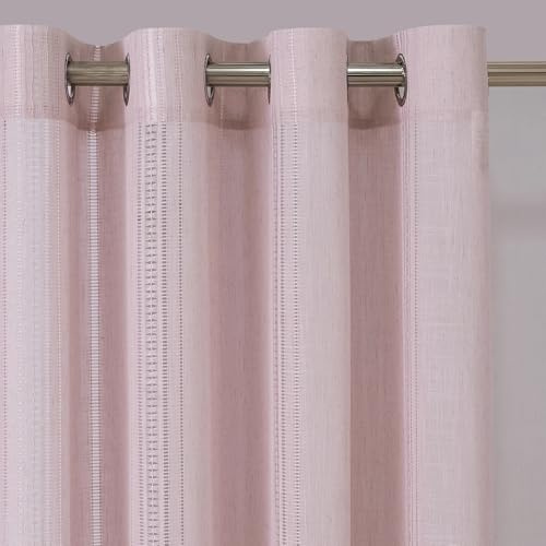 MYSKY HOME Vorhänge Rosa Kinderzimmer Mädchen Pink-Gardinen mit Ösen Boho Vintage Leinen Web-Löchern Makramee Häkelgardine für Schlafzimmer Halbtransparent Landhaus Dekoschal 140x225cm 2PC