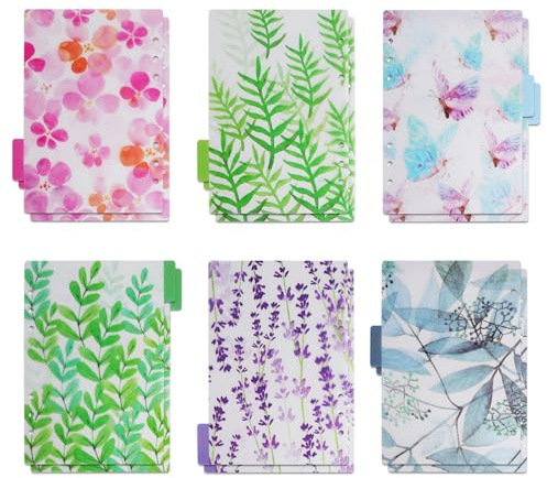 A5 Trennblätter Register 12 Stück – A5 Binder Tab Kunststoff Ordnerregister mit Index Tabs für Planer & Notizbuch – 6-Loch Divider in Wald & Blumen Design für Tagebuch, Schule, Büro
