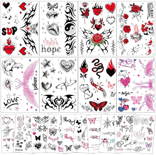 Qpout 18 Feuilles Y2k Tatouages Temporaires RéAlistes, éTanche, Sexy Ventre, Ventre, Taille, Dos, Faux Art Corporel Tatouages, Autocollants Pour Femmes, Filles, Cadeaux D’Halloween