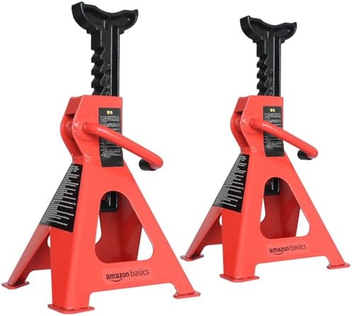 Amazon Basics Voiture, 1 paire de chandelles en acier - Capacité de 2 tonnes (1,8 tonnes métriques), Rouge/Noir