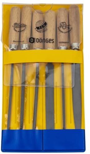 Dönges Schlüsselfeilen-Satz, 6-teilig, Länge 100 mm, H 2 (Feile Schlüsselfeilen Feilensatz Feilenset Feilensortiment Schlüsselfeilensatz), Mit polierten Holzheften, In Kunststofftasche