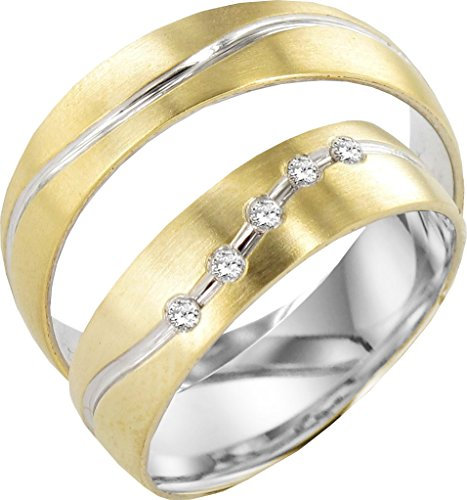 JC Trauringe 333 Gold Paarpreis Eheringe I Bicolor Partnerringe mit kostenfreier Gravur + Etui I 2 Hochzeitsringe Herrenring ohne & Damenring mit Stein I J109