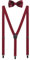 WANYING Herren Hosenträger Fliege Set - 3 Schwarz Clips Y Form 2,5cm Hochelastisch Hosenträger für Herren 150-200cm - Bordeaux Rot