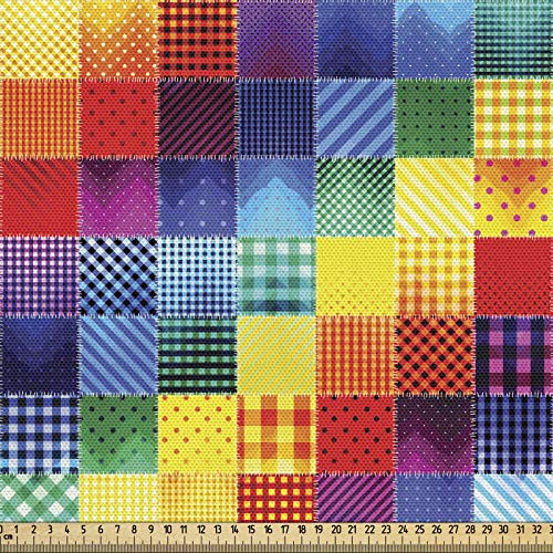 ABAKUHAUS Retro Stoff als Meterware, Regenbogen Retro Patchwork, Qualitäts Stoff Dekorativer Polster Heimtextilienstoff, 2M (148x200cm), Gelb Rot
