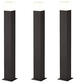 3-er SET eckige Außen-Wegeleuchten in Anthrazit aus Aluminium, Höhe 80cm