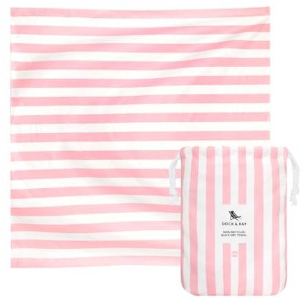 Dock & Bay Strandhandtuch - Schnell trocknende Mikrofaser, ohne Sand - Kompakt, Leicht - 100% recycelt - Inklusive Beutel - Cabana Light - Malibu Pink, Double Extra Large (180x200cm, 70x78)
