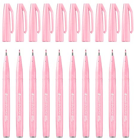 Pentel Arts Brush Sign Pen SES15C-P3X, Feutre pinceau, Rose pastel, Lot de 10