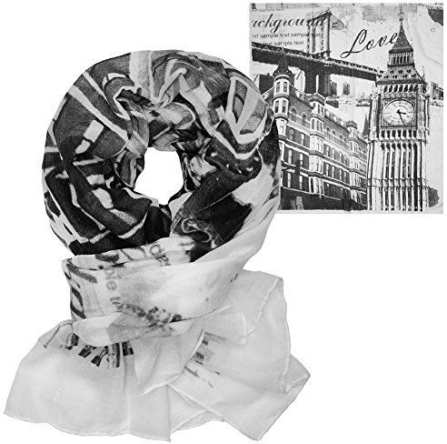 Soul-Cats Schaltuch Big Ben London Halstuch Schal Tuch weiß dunkelgrau