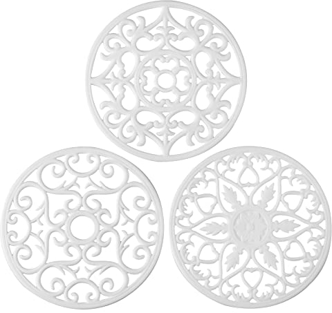 Colinda Silikon-Untersetzer für heiße Geschirr, heiße Töpfe und Pads – schützt die Arbeitsplatte vor heißen Töpfen und Pfannen, die aus dem Ofen oder Herd kommen, weiß, 3 Stück