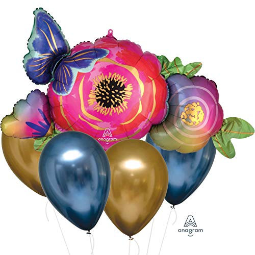 Amscan 4222401 - Ballon-Set Blume, 4 Luftballons aus Latex, 1 Folienballon, Blüten, Schmetterling, mehrfarbig, für Geburtstag, Hochzeit, Gartenparty, Dekoration