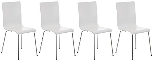 CLP 4er-Set Wartezimmerstuhl Pepe mit ergonomisch geformten Holzsitz und Metallgestell I 4X Konferenzstuhl erhältlich, Farbe:weiß
