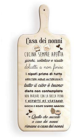 Lupia - Tagliere Decorativo LIGHT con manico in Legno 14,5x36,5 cm CASA DEI NONNI, Regalo per la festa dei NONNI, compleanno, anniversario, onomastico