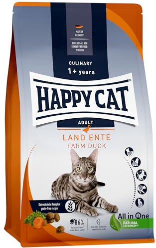 Happy Cat 70566 - Culinary Adult Land Ente - Katzen-Trockenfutter für ausgewachsene Katzen und Kater - 1,3 kg Inhalt