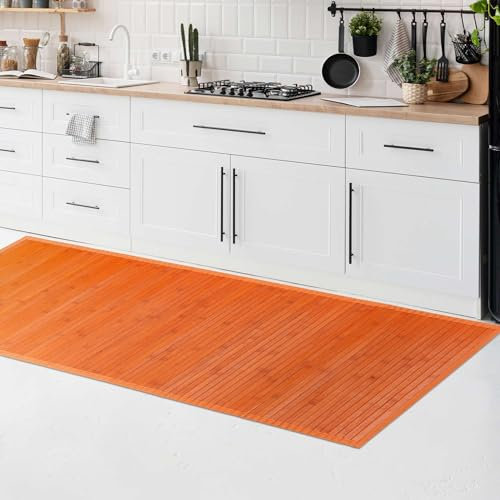 CosìCasa Bambusmatte Badematte Holz rutschfest | Nachhaltiger Bambusteppich, Küchenläufer, Duschvorleger | rutschfeste Badematte Bambus | Holzmatte für Bad & Küche (Einfarbig Orange, 50 x 290 cm)