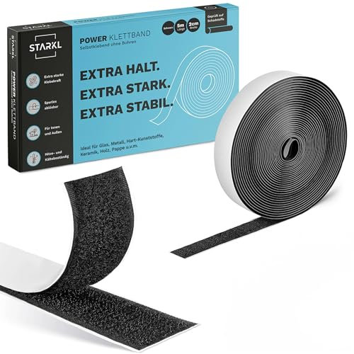 STARKL® Klettband Selbstklebend - BPA Frei - 5m x 20mm - Klettverschluss selbstklebend Schwarz - Klettband - Klettband selbstklebend Extra Stark