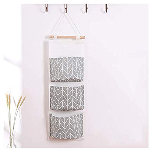 FuninCrea,Bolsa de almacenamiento colgante con bolsillos, bolsa de almacenamiento de algodón y lino impermeable, bolsa de almacenamiento de pared (gris)