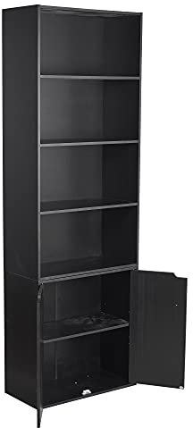URBNLIVING 6 Tier Bookcase Bookshelf With 2 Doors Cupboard (Matt Black)