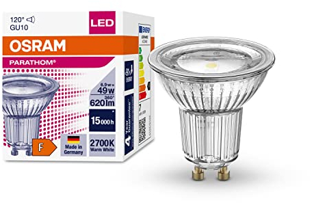 OSRAM LED-Reflektorlampen mit GU10 Sockel | energiesparend, langer Lebensdauer 15.000 H, Abstrahlwinkel 36°, warm weiß| PAR16 49 120 ° 6.9 W/2700 K GU10