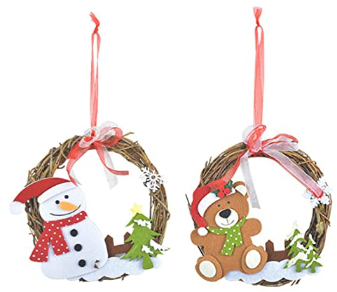 Mnahuxjuansxu Schneemann Weihnachtskranz Weihnachtskranz TüRkranz Weihnachten Rattan Kranz Weihnachtsschmuck HäNgende Girlande für Weihnachtsdekorationen TüRen Fenster Weihnachtsbaum 2 Stücke