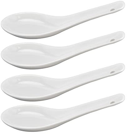 Cucharas de sopa de cerámica china, cucharas de sopa de miso, cucharas japonesas de sopa de bola de masa, cucharas de sopa asiática para Wonton Pho Miso Ramen, aperitivo pequeño