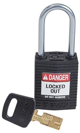 Brady (CPT-BLK-38AL-KD) SafeKey Nylon Lockout-Vorhängeschloss - kompakt Mit Aluminium Bügel 38.00 mm Schwarz KD - Verschiedenschließende Schlösser 1 Stück
