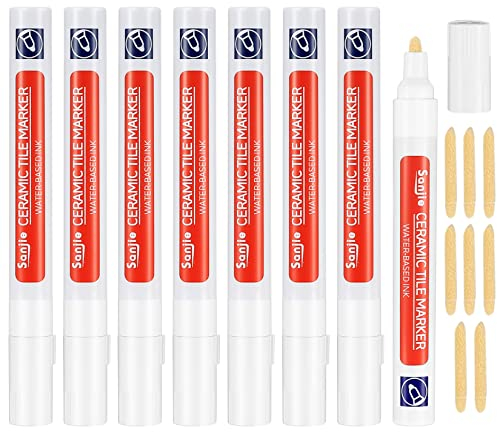 Bathroom Tiles Grout Pen, 8Pcs Tile Grout Pen White Wall Repair Pens, Waterproof Anti-mould Tile Marker for Tile Grout Wall Floor Bathrooms and Kitchen Restoring Grout Joints 5ml